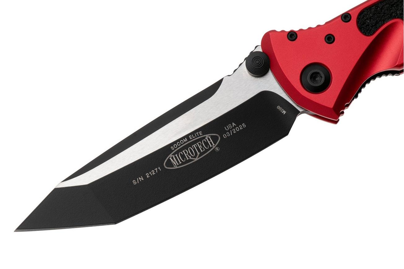 Microtech Socom Elite 161-1RD, Two Tone Black M390 Tanto, Red Aluminum zakmes