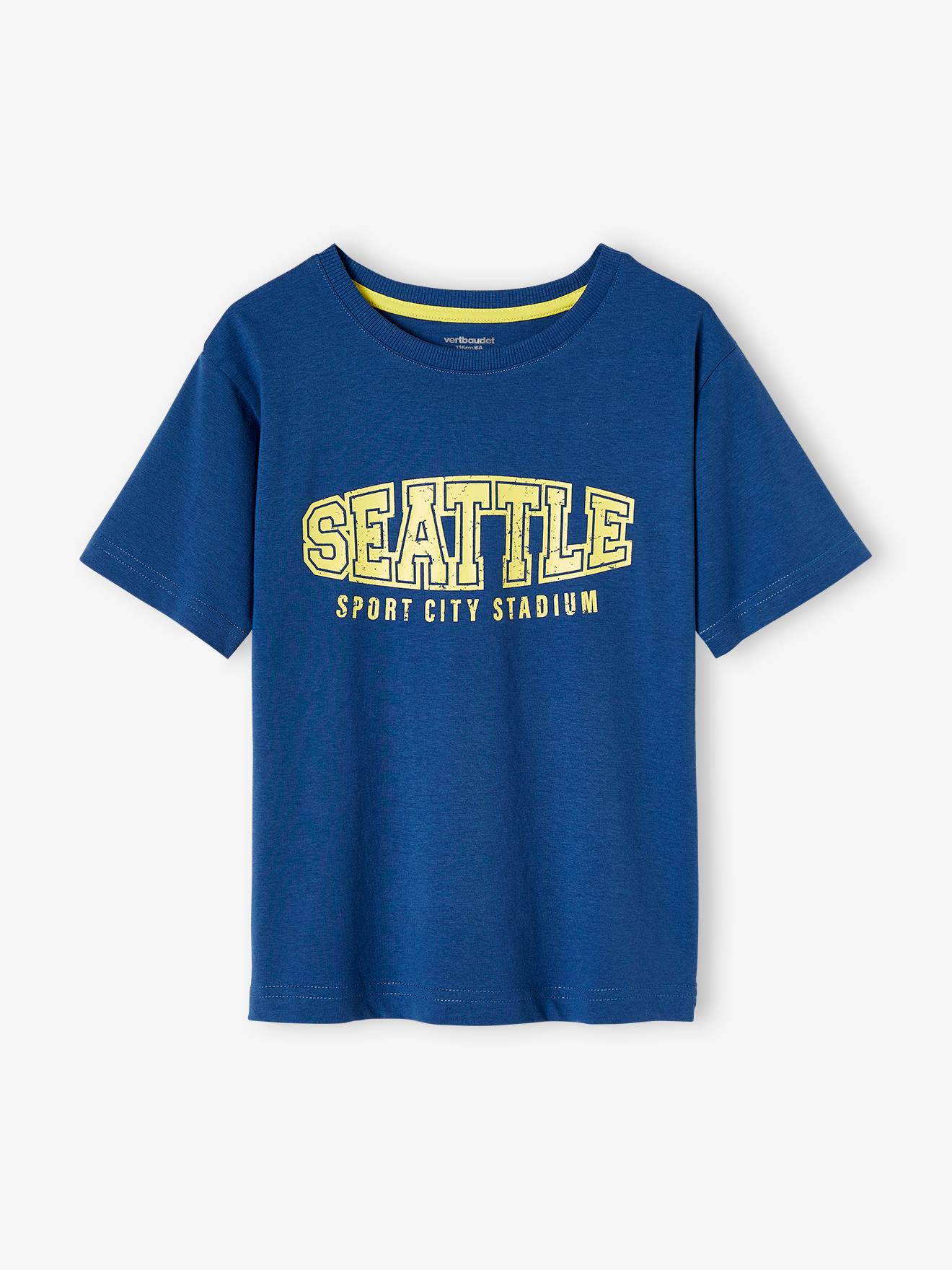 Camiseta branca estilo universitário para meninos