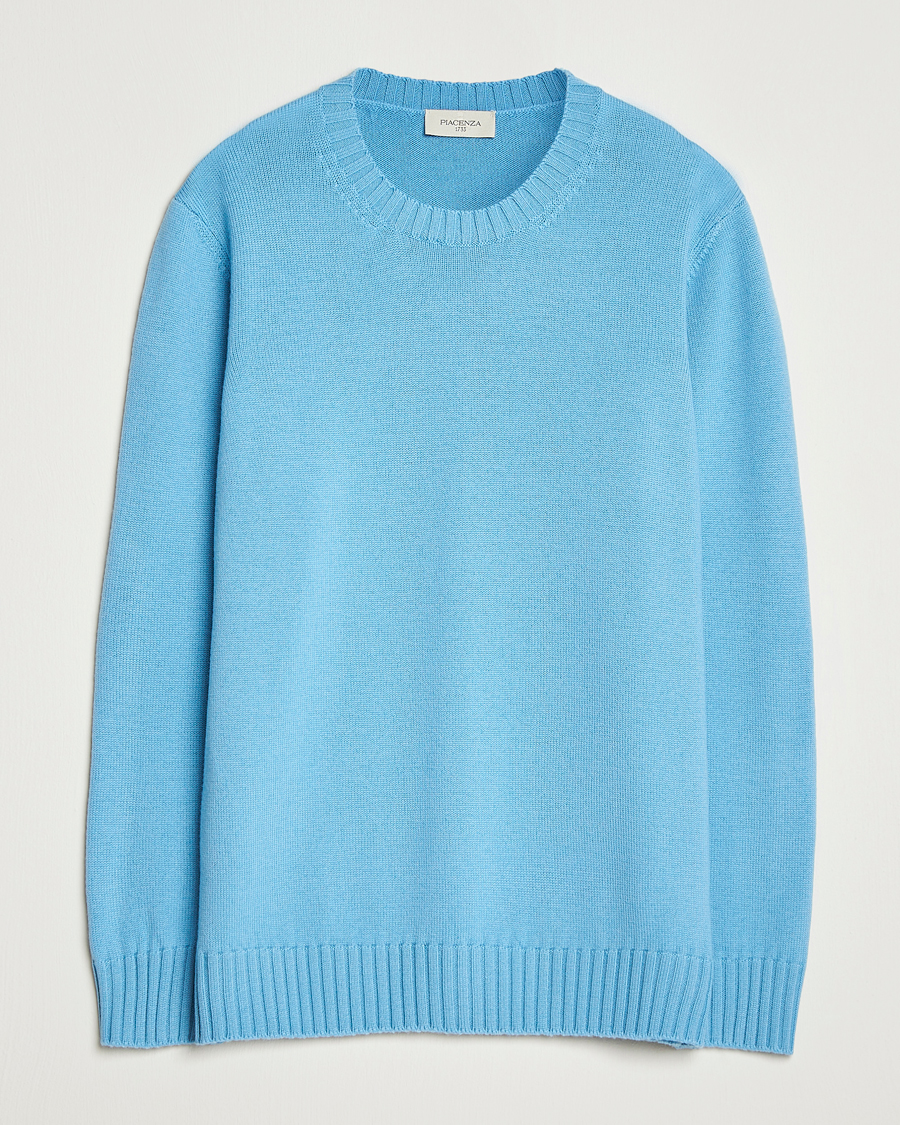 Piacenza Cashmere Brushed Wool Crew Neck Sky Blue