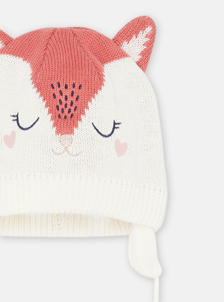 Chapka corail foncé à animation renard