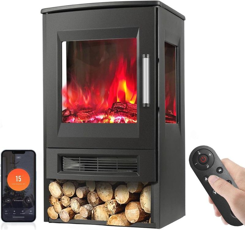 Elektrische open haard met WiFi, verwarming en afstandsbediening