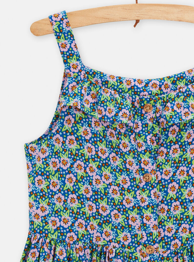 Robe bleu à bretelle imprimée fleuri pour fille
