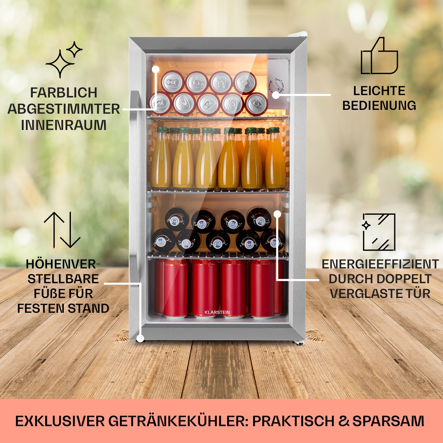 Beersafe XXL Crystal White Kühlschrank 80 Ltr Panoramaglas Edelstahl