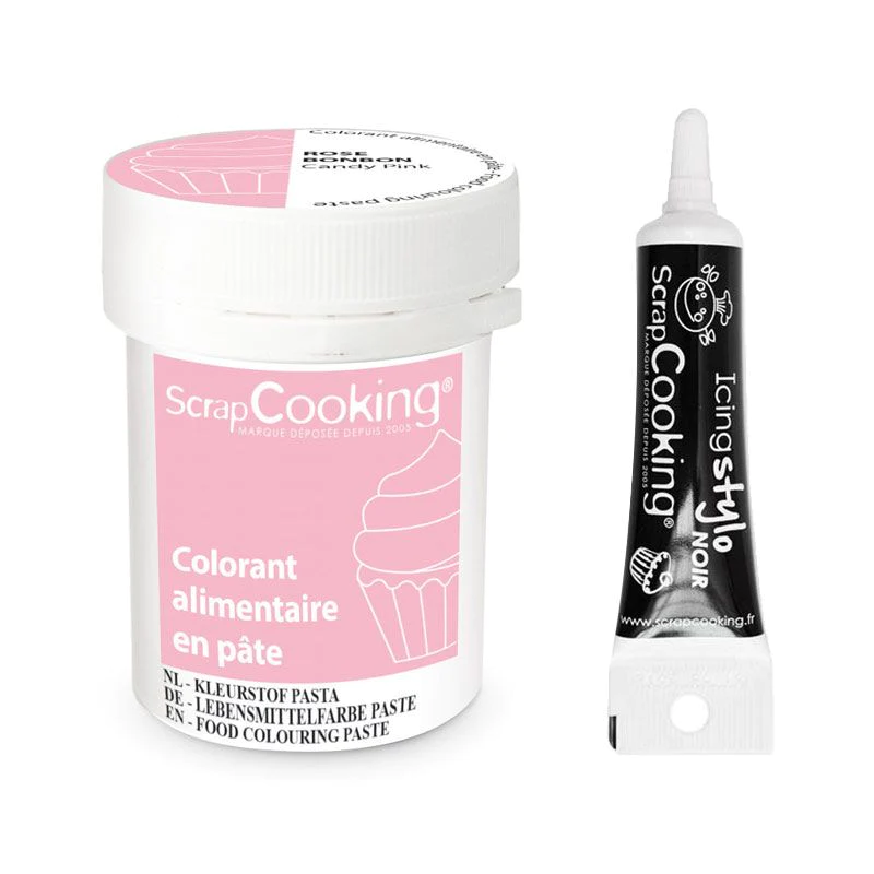 Colorant alimentaire en pâte 20 g Rose bonbon + Stylo de glaçage noir
