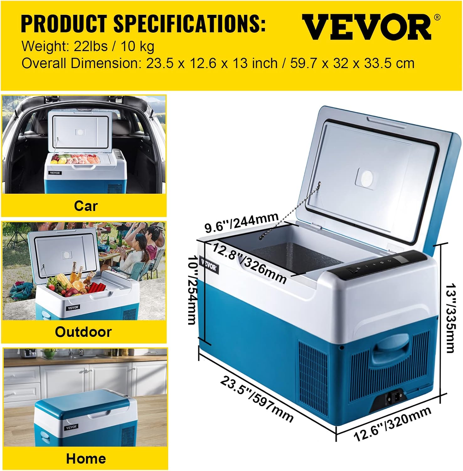 VEVOR Tragbarer Kühlschrank, 22L Kühlbox, Autokühlschrank elektrische Gefrierbox klein Gefrierschrank für Auto camping, Lkw, Boot