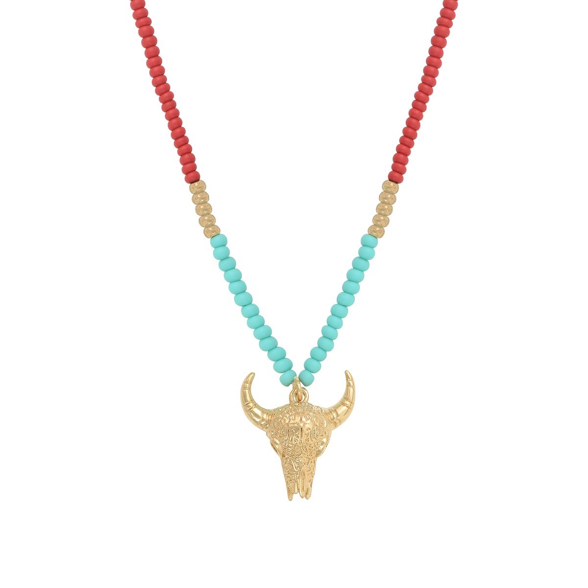 Collier perles rocaille turquoise taureau or fin 24k ARIZONA