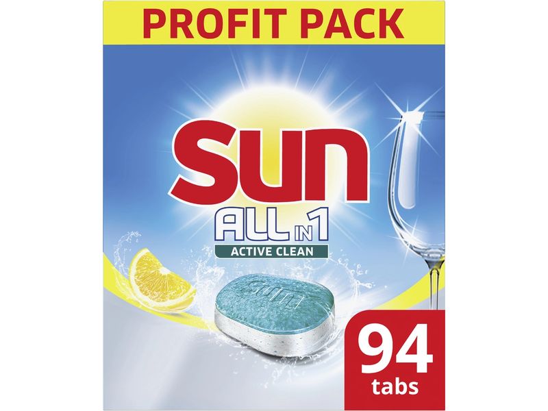 SUN Maschinenspülmittel All-in-1 Active Clean Lemon 94 Tabs Geschirrspülmittel für sauberes und glänzendes Geschirr