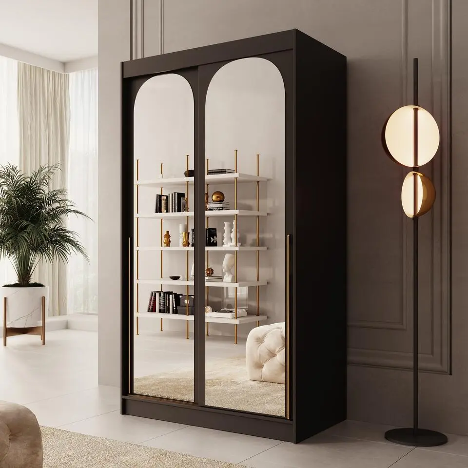 Meubella - Moniq - Kledingkast met 2 schuifdeuren - Zwart - 120x65x215 cm