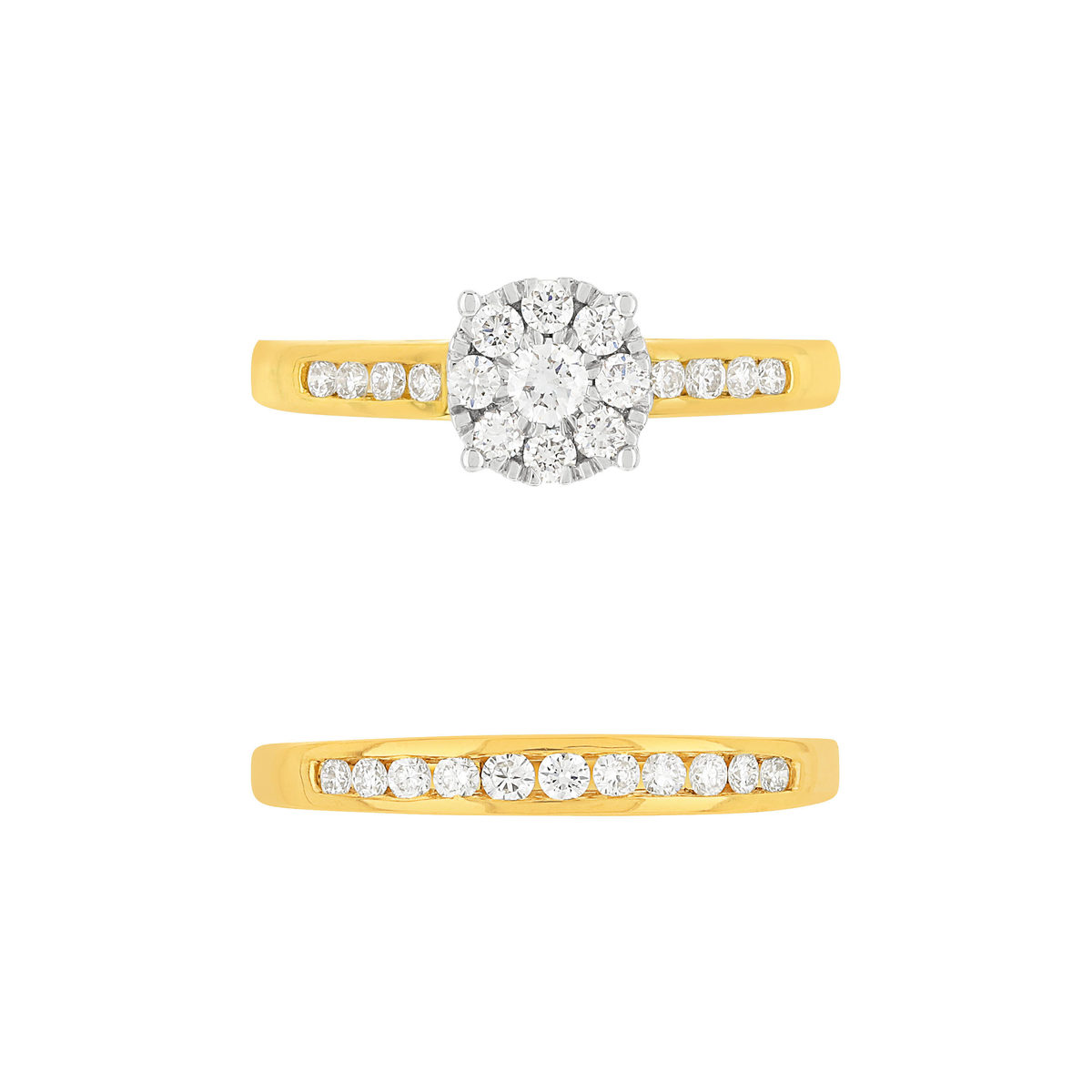 Duo alliance demi-tour solitaire or 750 2 tons diamants synthétiques 0.57 carat
