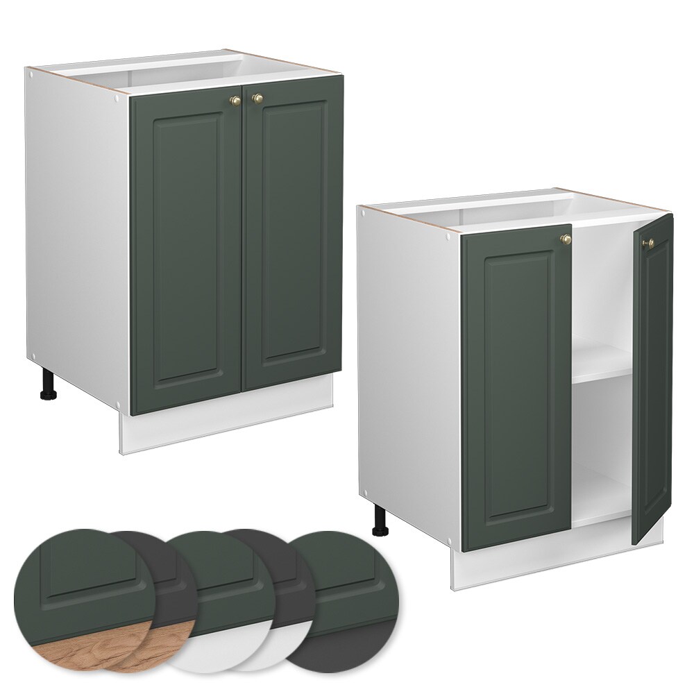 Vicco Unterschrank Küchenschrank Küchenmöbel Fame-Line Weiß Grün-Gold Landhaus 60 cm Küche Einbauküche Drehtür Einlegeboden Blende Küchenzeile