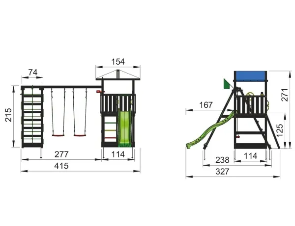 Jungle Gym Hut legetårn komplet inkl. climb module xtra ekskl. rutschebane, grundmalet sort (806-282CB)