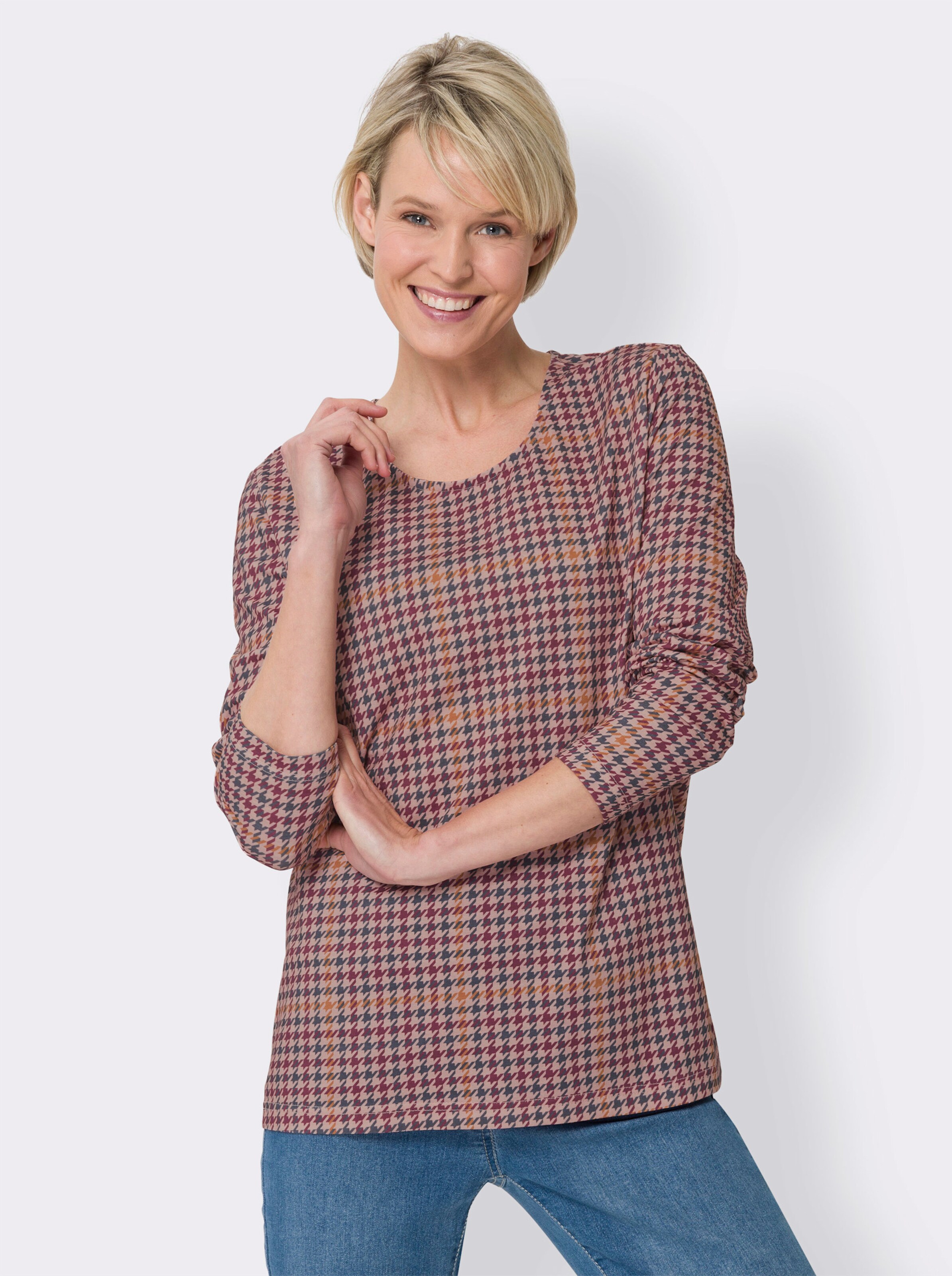 Langarmshirt mit Hahnentritt-Muster