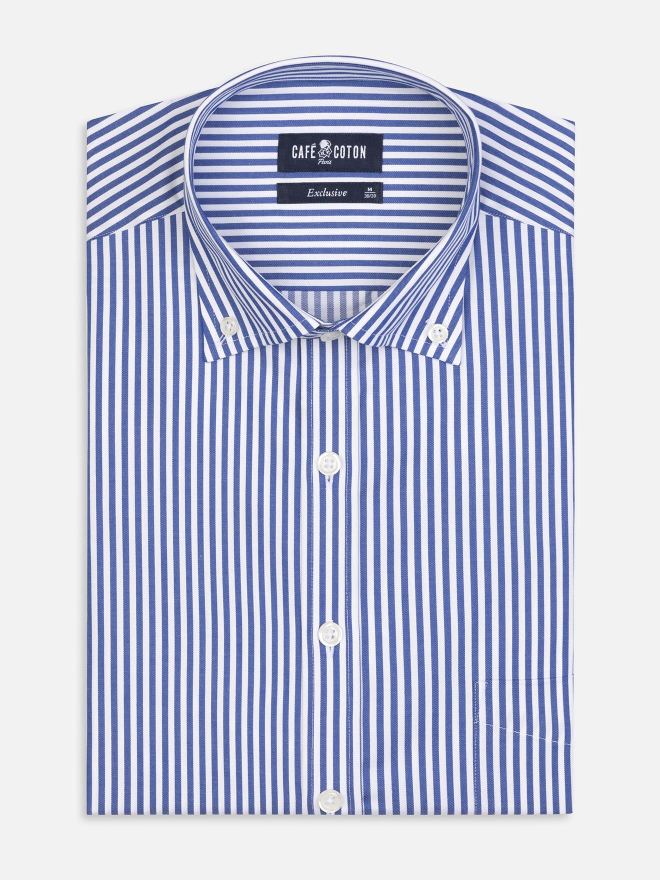 Chemise Barry à rayures marine- Col Boutonné
