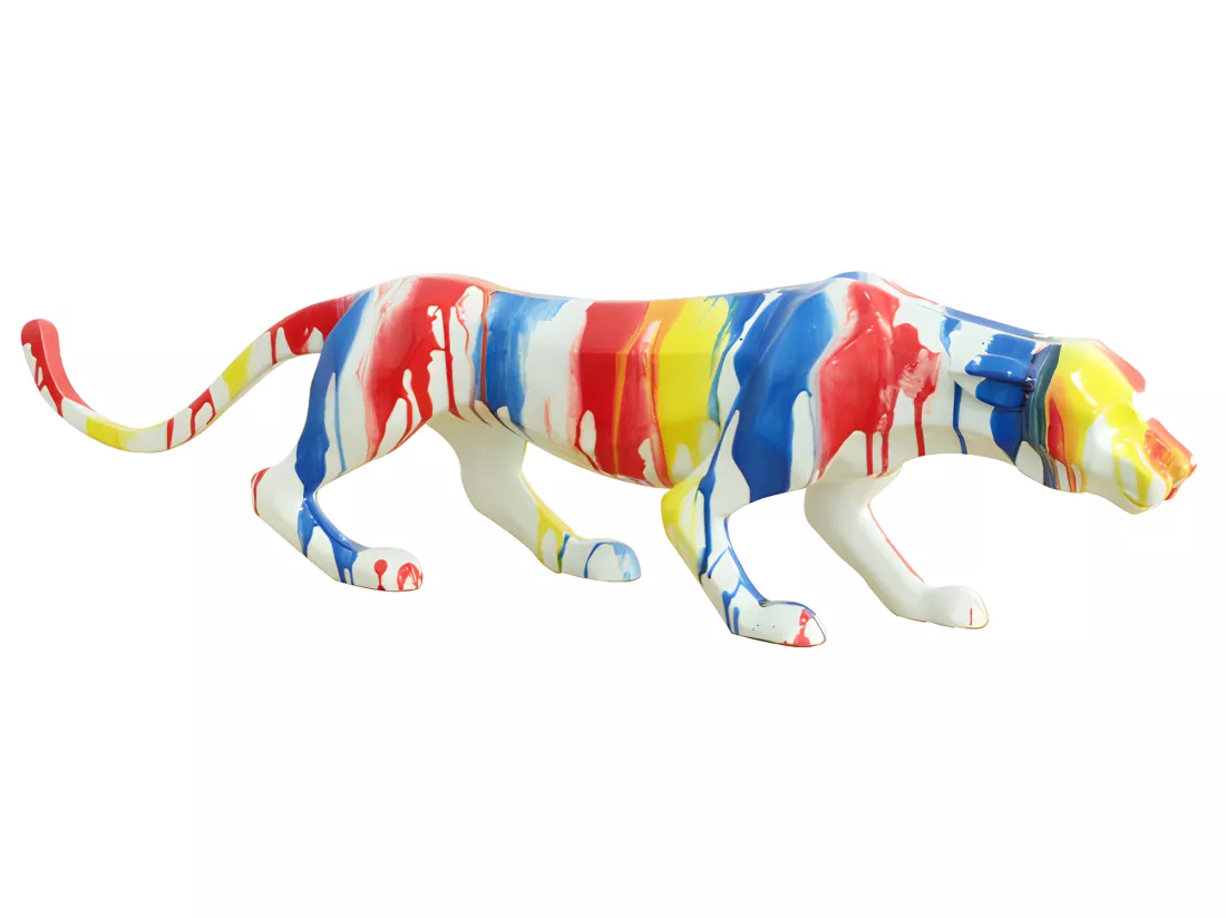 Statue panthère avec coulures peintures multicolores L85 cm - BAGHEERA