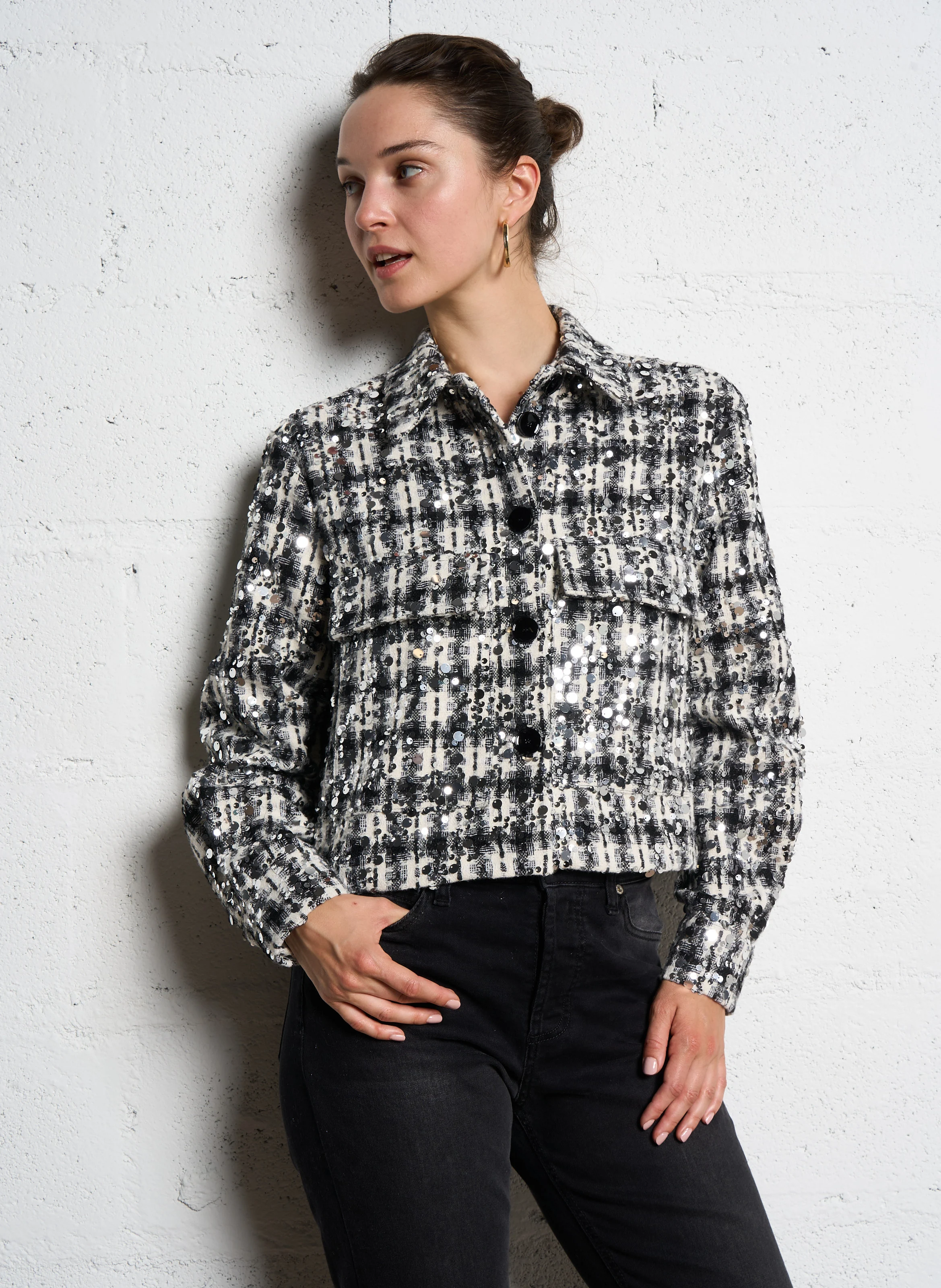 Veste col classique droite à carreaux | Blanc