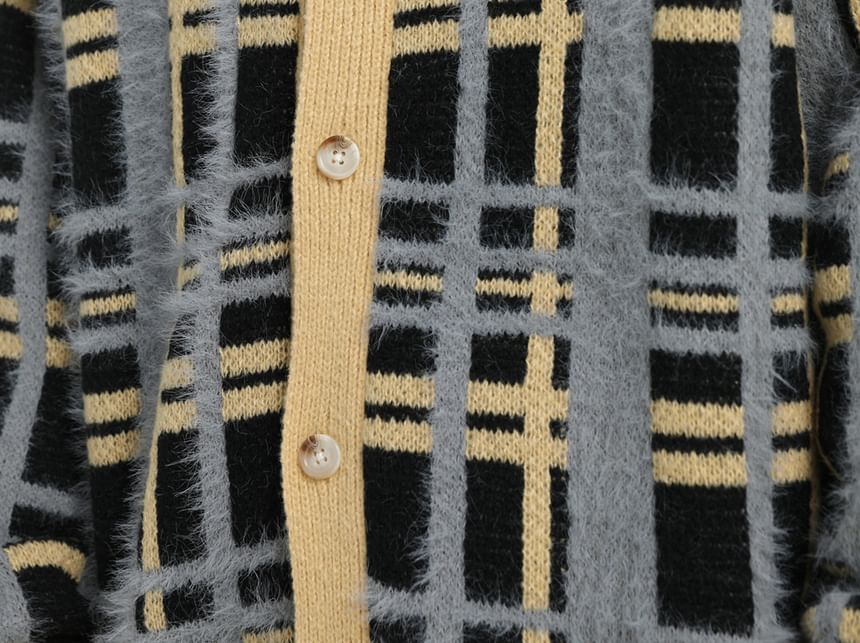 Banash - Matching ronde hals geruite oversized cardigan voor koppels