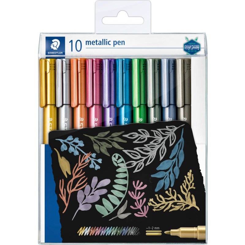 Marqueur staedtler corps metallique 8323 pointe ogive  2,7mm trace 1 a 2mm           pack de 10 assortis