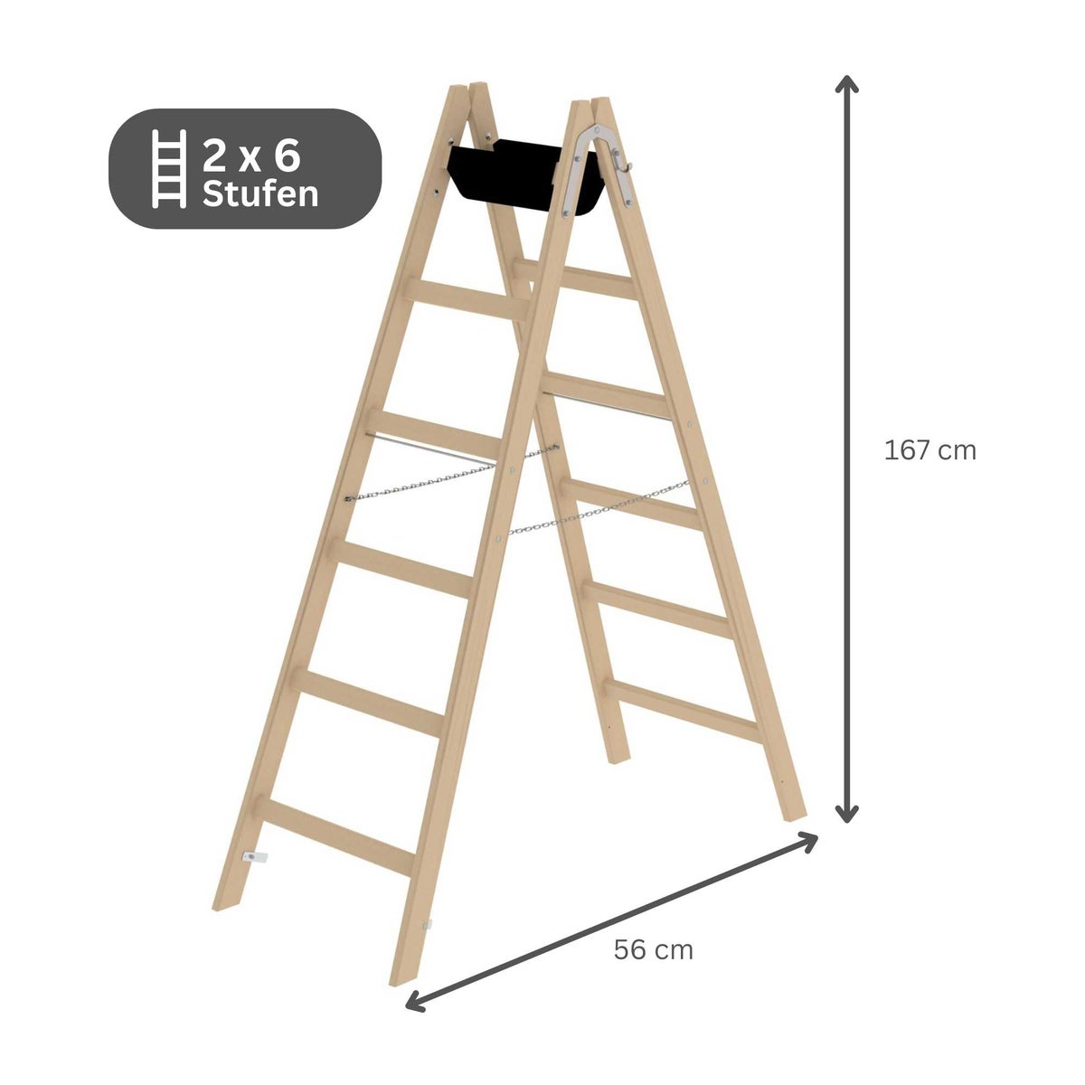 PROREGAL Houten Trapladder met 2 x 6 Sporten