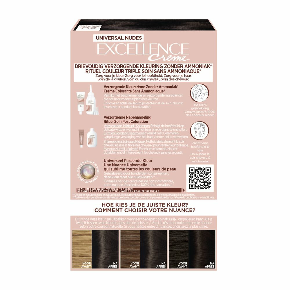 L'Oréal Excellence Crème Universal Nudes Permanente Haarkleuring 2U Universeel Zeer Donkerbruin