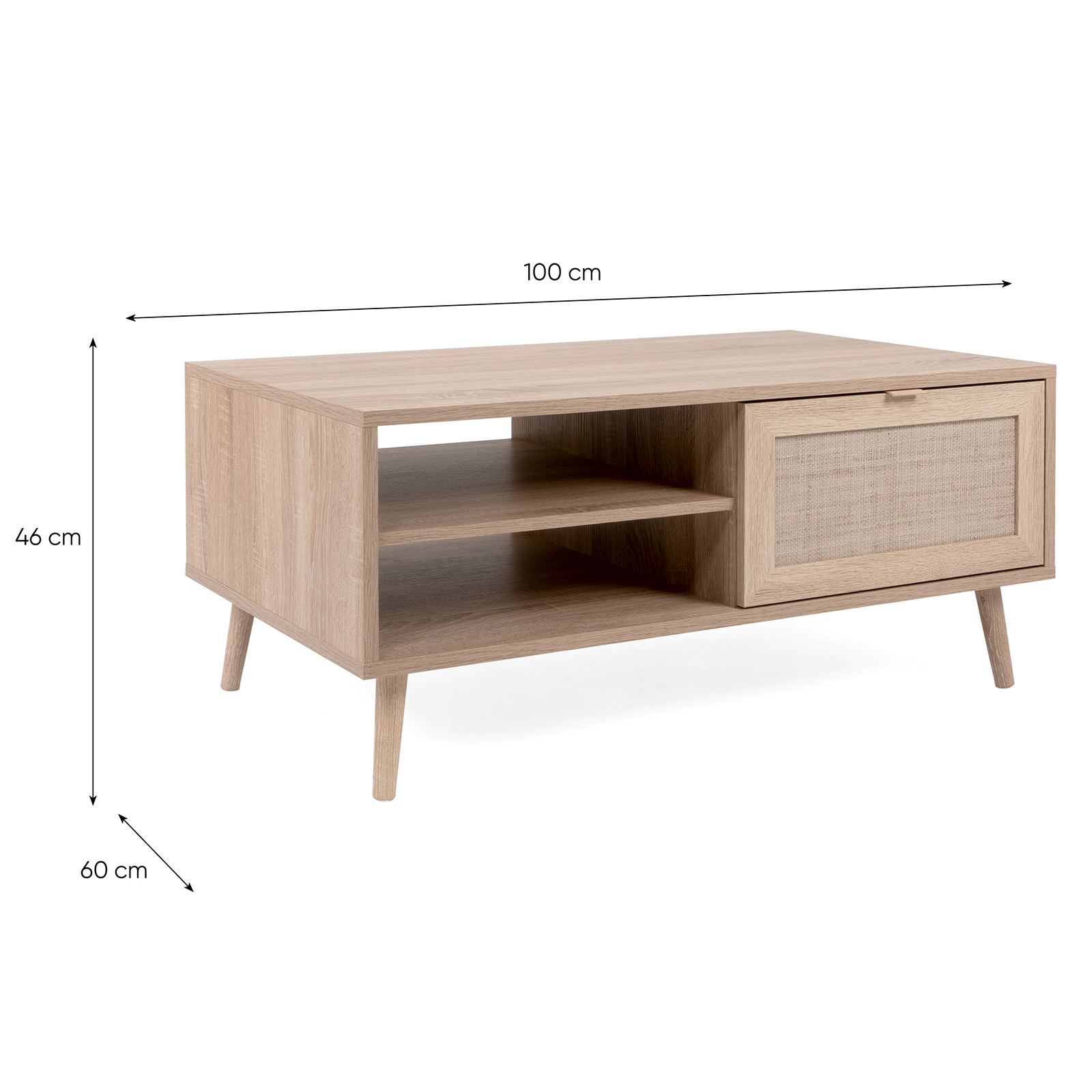 Couchtisch BALI - Sonoma Eiche - Rafia Geflecht - 100 cm breit