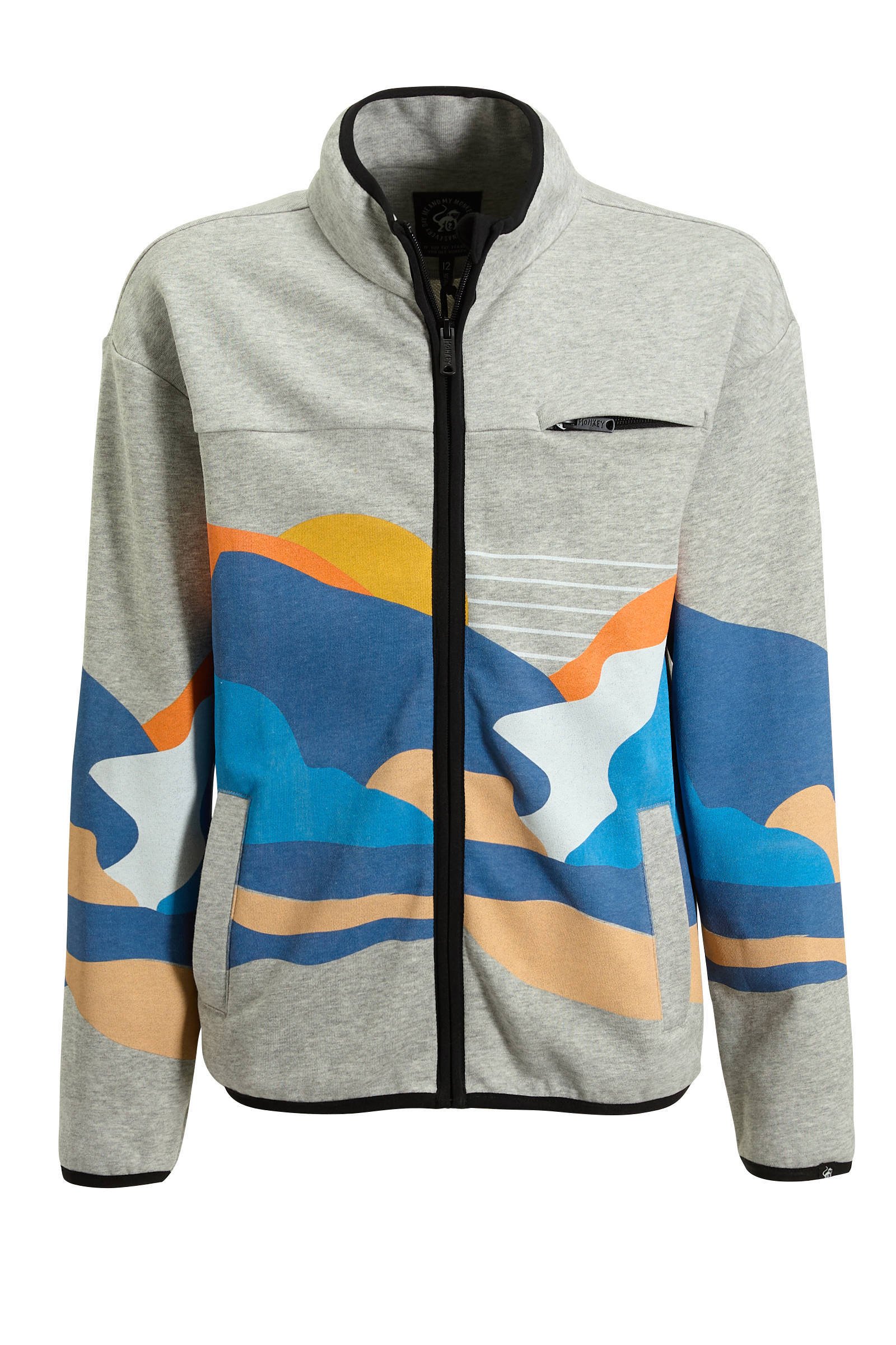 Me & My Monkey sweatvest Ridge met printopdruk grijs melange
