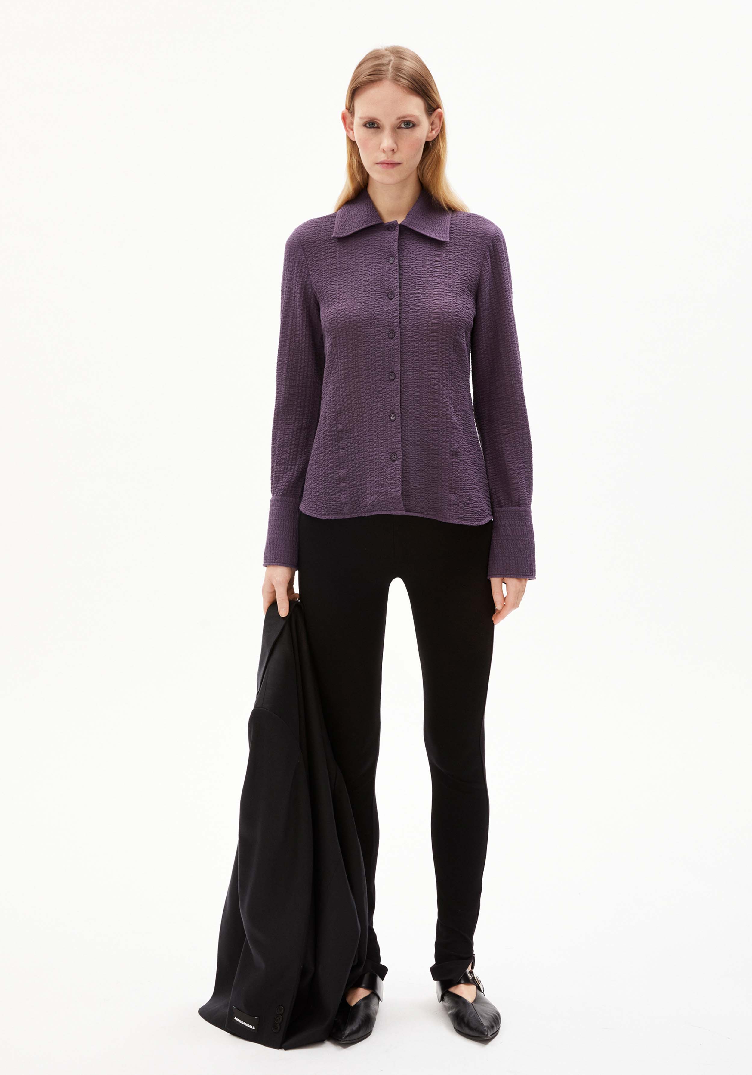 Armedangels Bluse Fradaa Crinkle Blue Ash