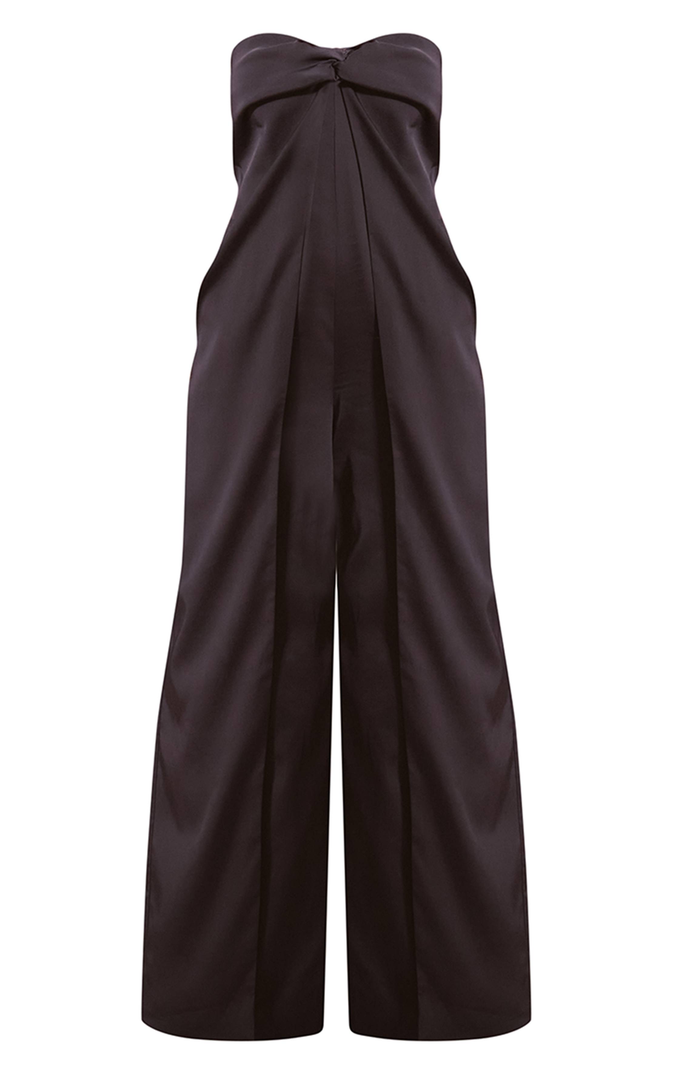 Bleu Marine Combinaison Pantalon Large À Bustier En Satin Structuré Plt Label