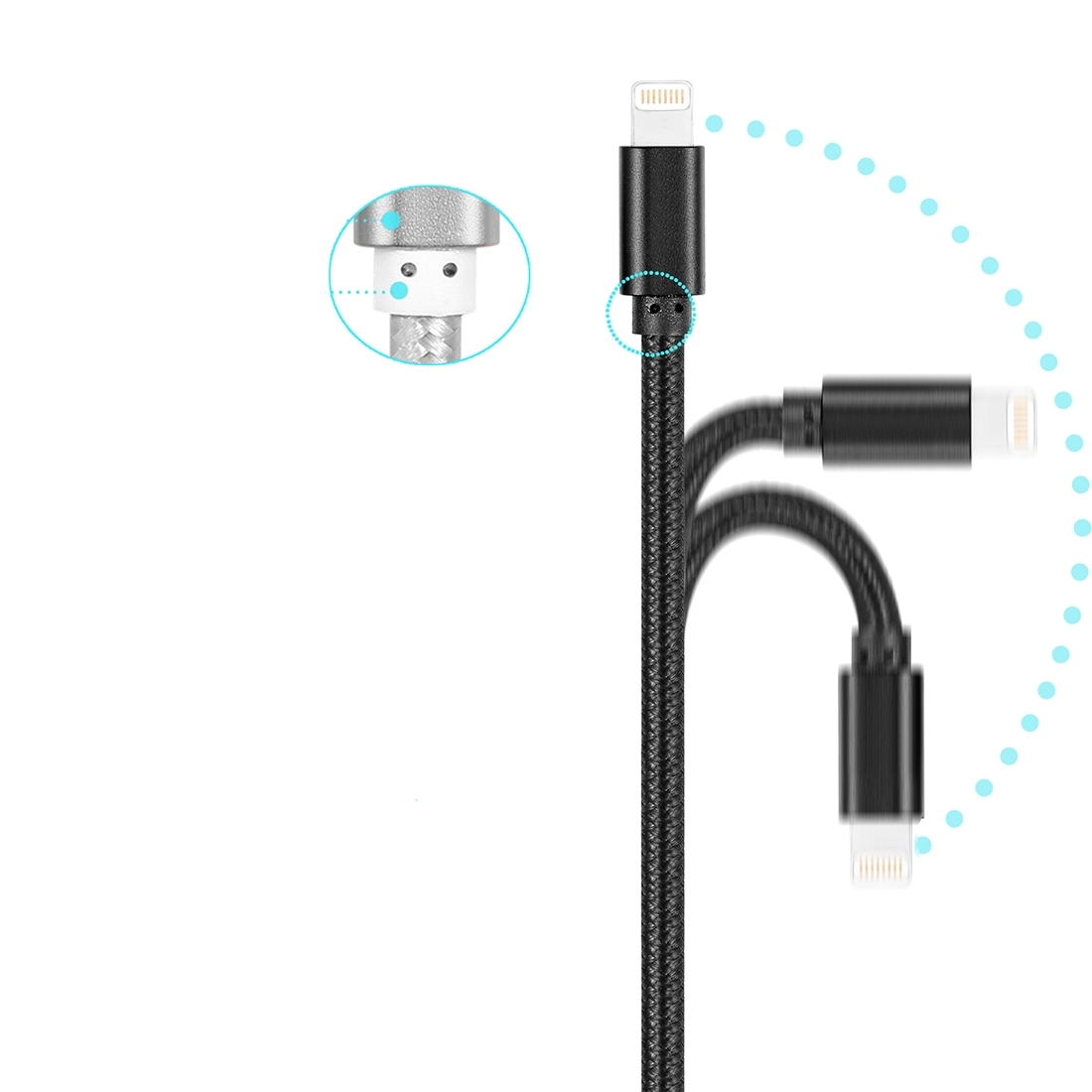 (3m) 2.4A MFi Lightning USB Schnellladekabel Datenkabel Nylon - Schwarz