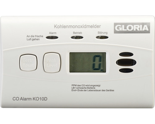 Gloria CO-detector KO10D met display, afmetingen (H x B x D): 70 x 118 x 40 mm, wit, gecertificeerd volgens EN50291-1:2018
