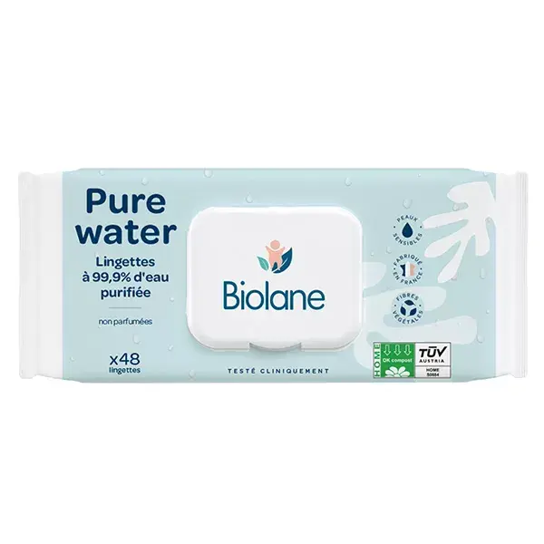 Biolane - Lenços Umedecidos Change Pure Water - 99,9% de Água Purificada - 48 lenços