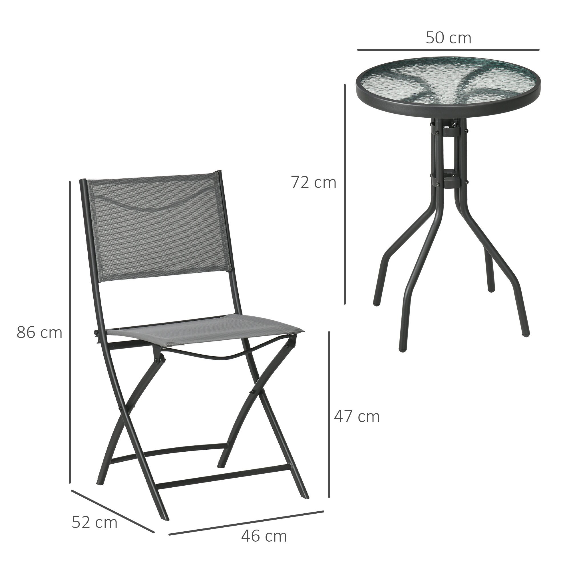 Outsunny Bistro Set mit klappbaren Stühlen grau 50L x 50B x 72H cm