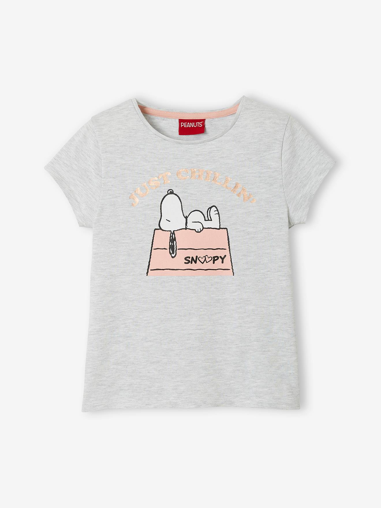 Camiseta lisa de manga curta cinza claro do Snoopy Peanuts® com estampas.