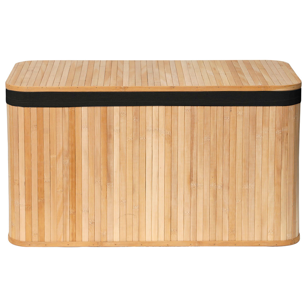 Malle panière à linge bambou tissu noir 66.5x38x29cm