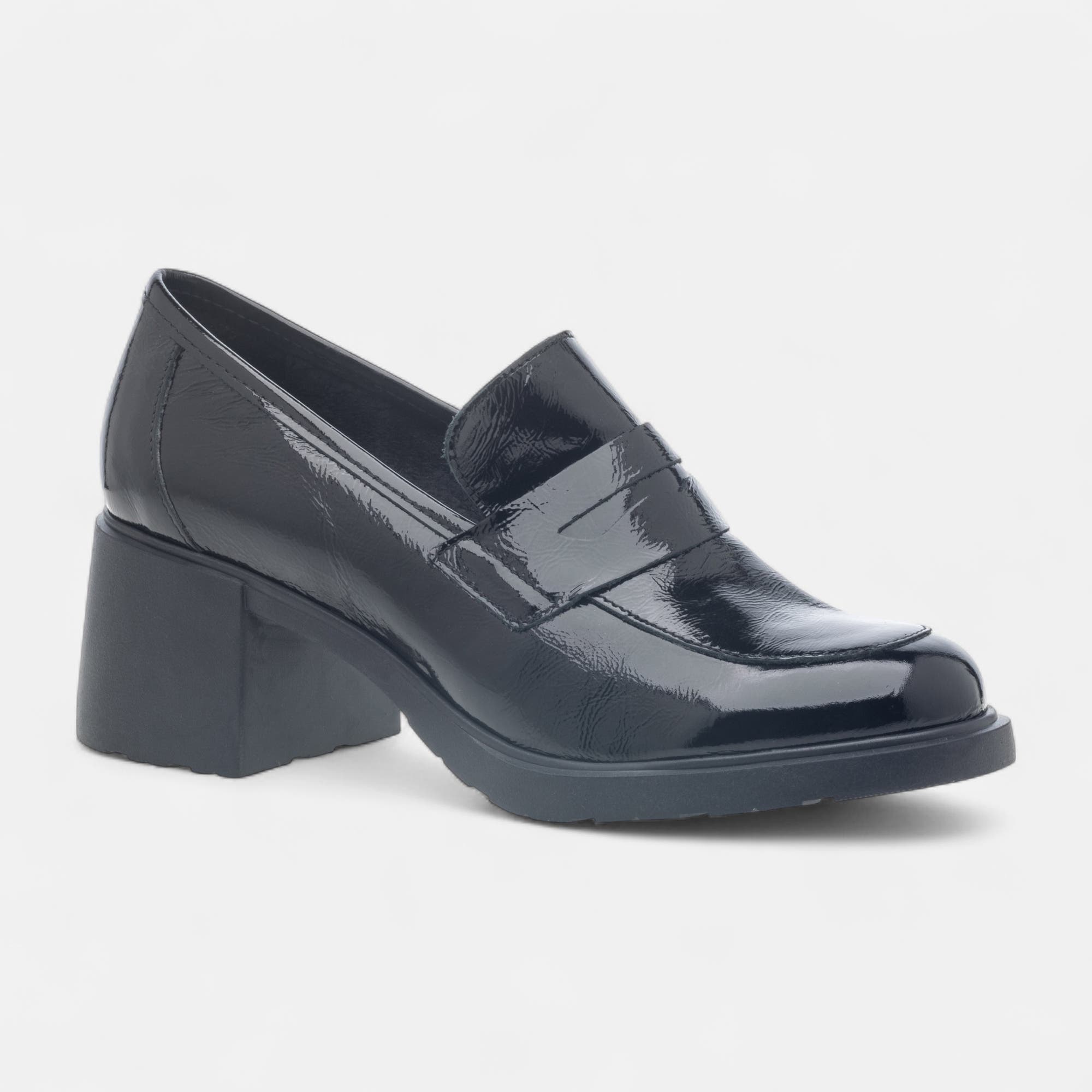 Mocassins à talon Femme en cuir noir vernis