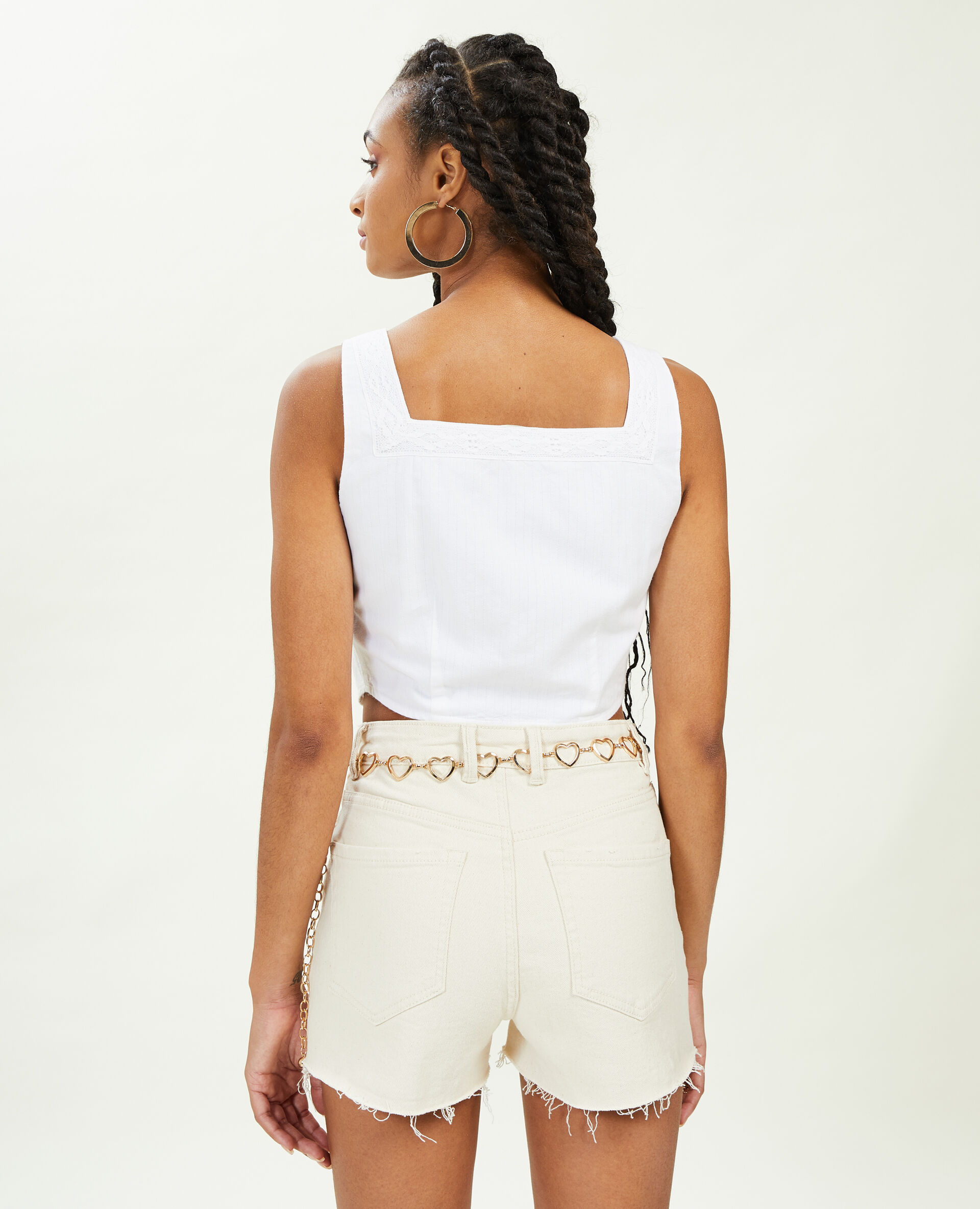 Top court avec boutons et dentelle - Blanc