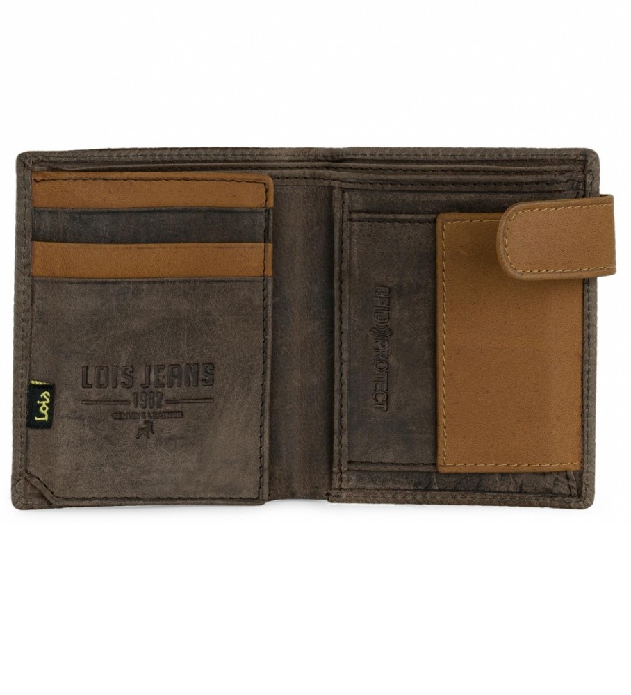 Carteira Lois em couro com porta-objetos interno e proteção RFID LOIS 202720 marrom