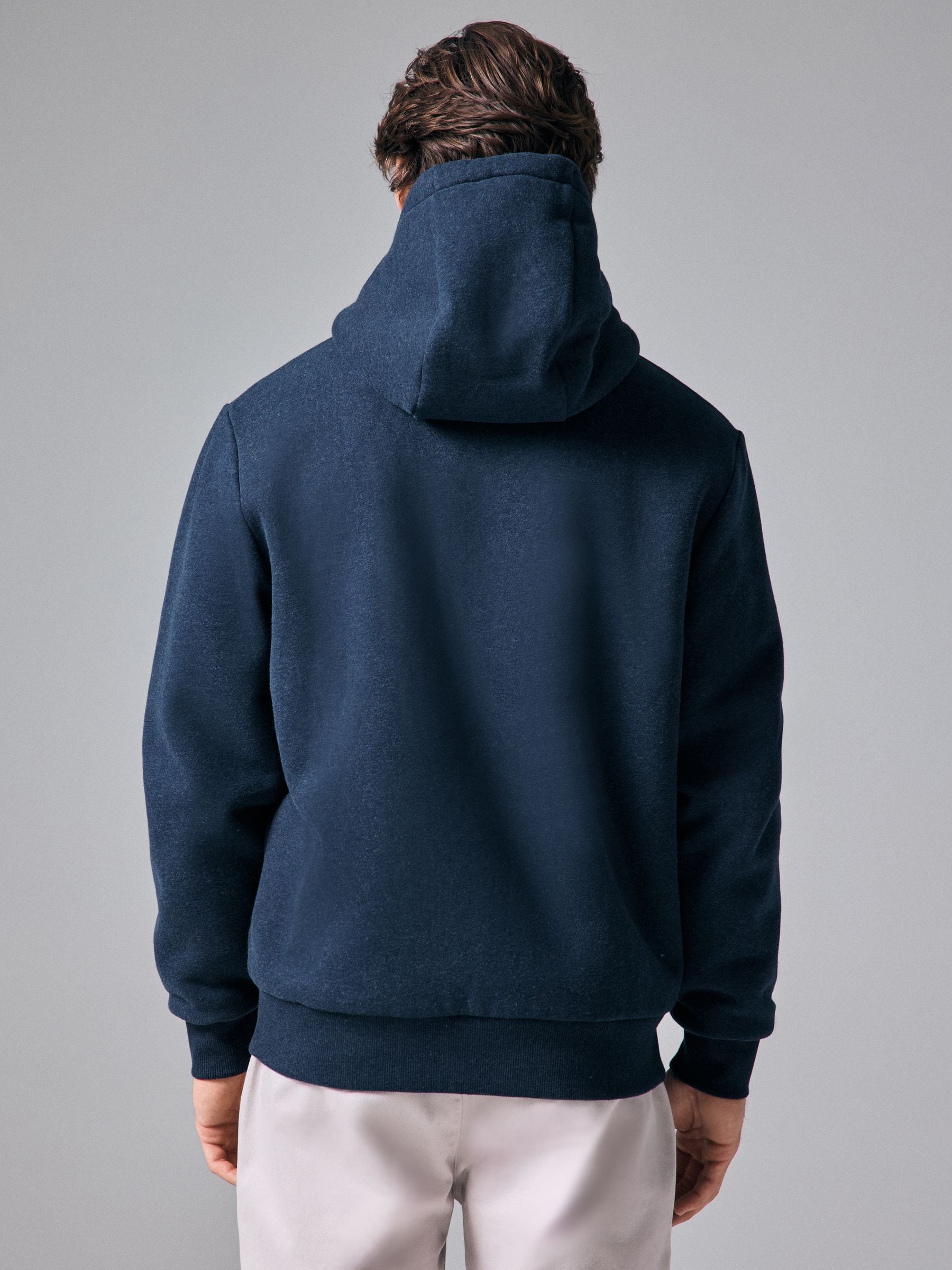 Donkerblauw - Borg hoodie met fleecevoering en volledige ritssluiting