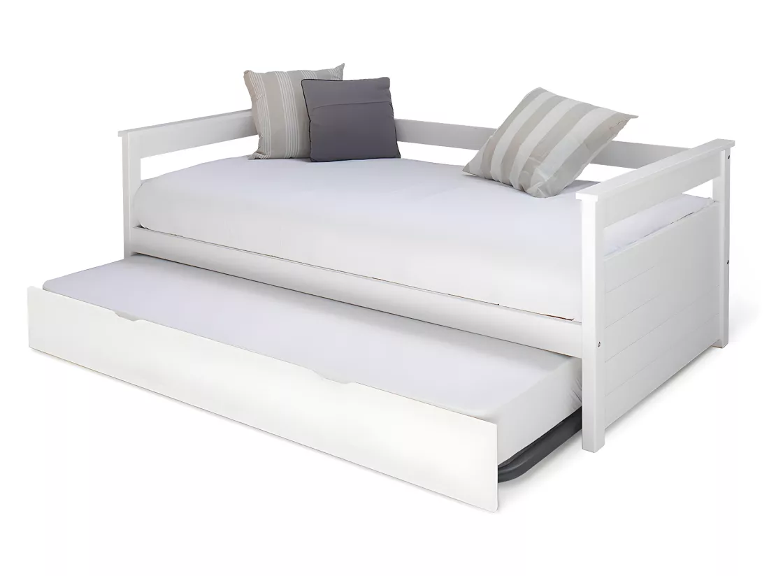 Pack lit gigogne avec 2 matelas 90x190 cm bois massif blanc IZAO