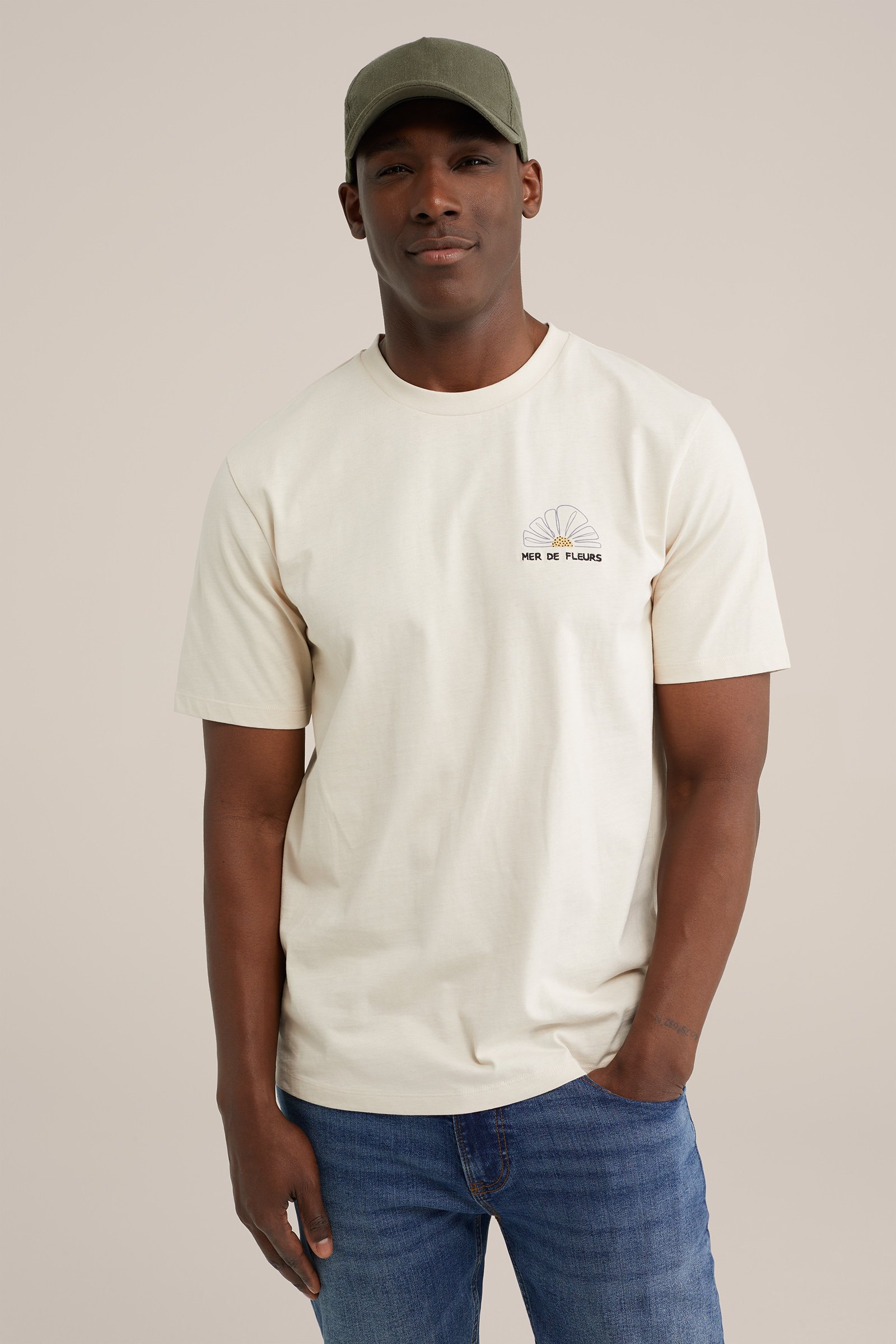 T-shirt met opdruk WE Fashion Beige