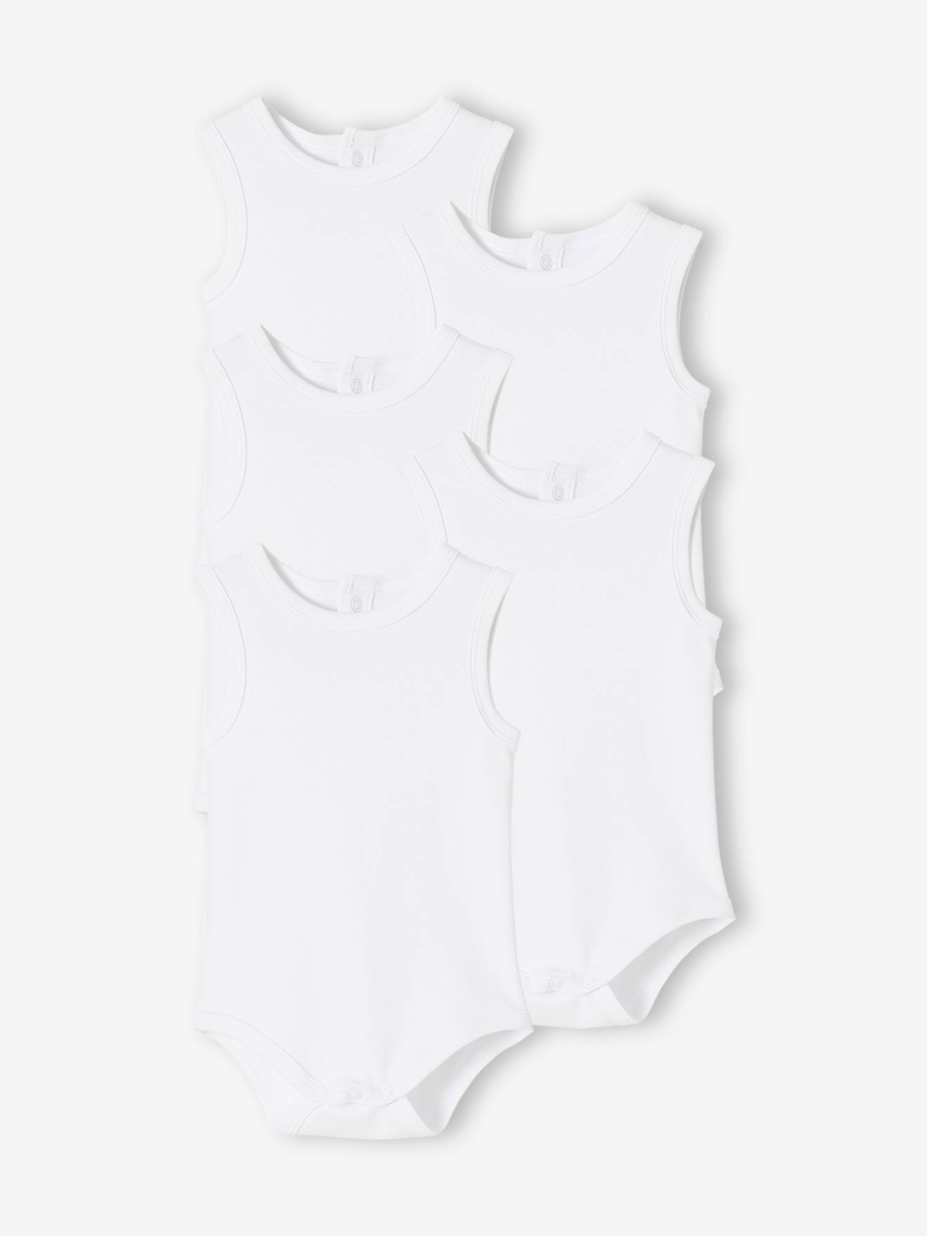 Pacote com 5 bodies de bebê sem mangas em malha interlock, branco claro bicolor/multicolorido