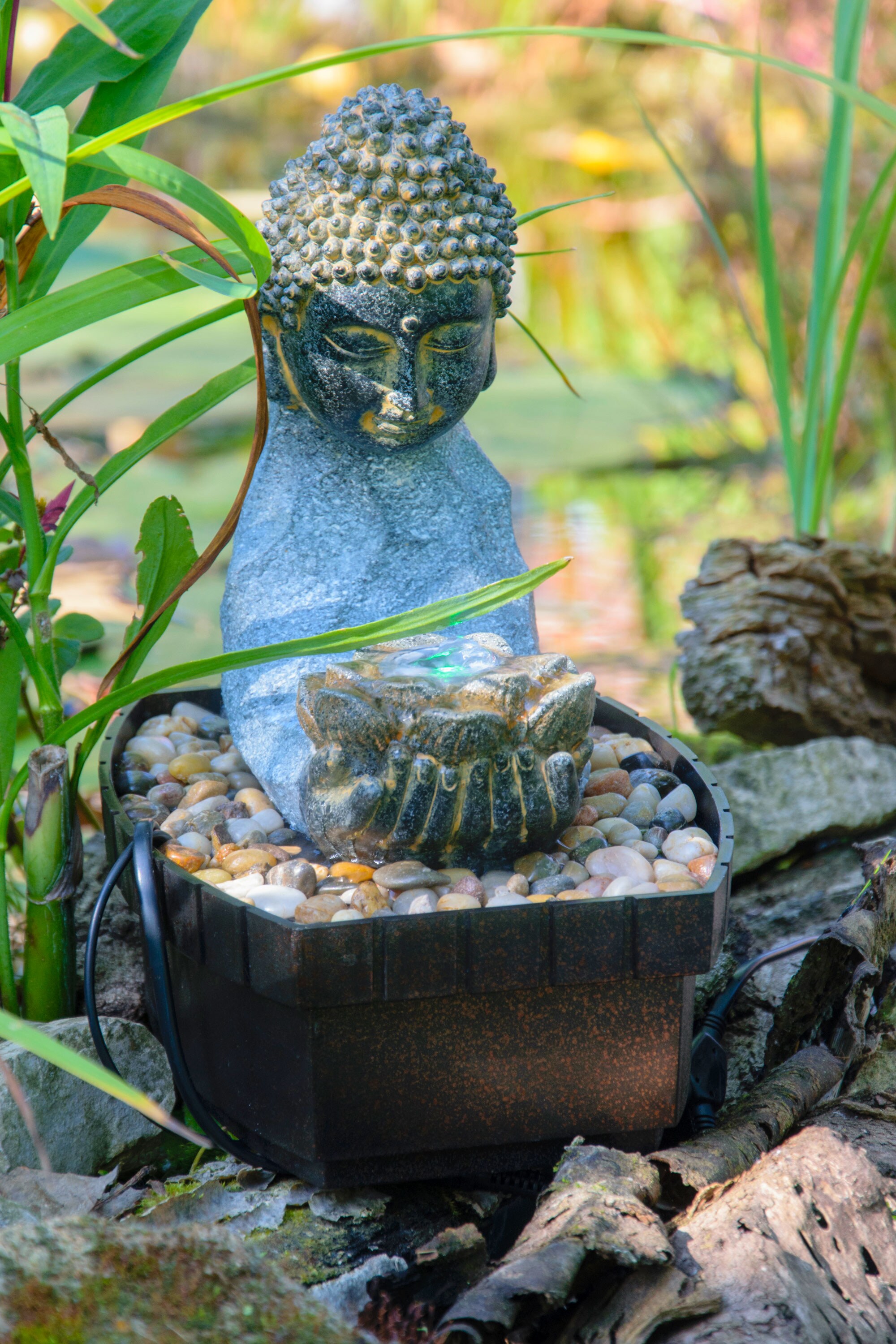 dobar Kleiner Polyresin-Brunnen m. Pumpe+Licht - versch. Ausführungen