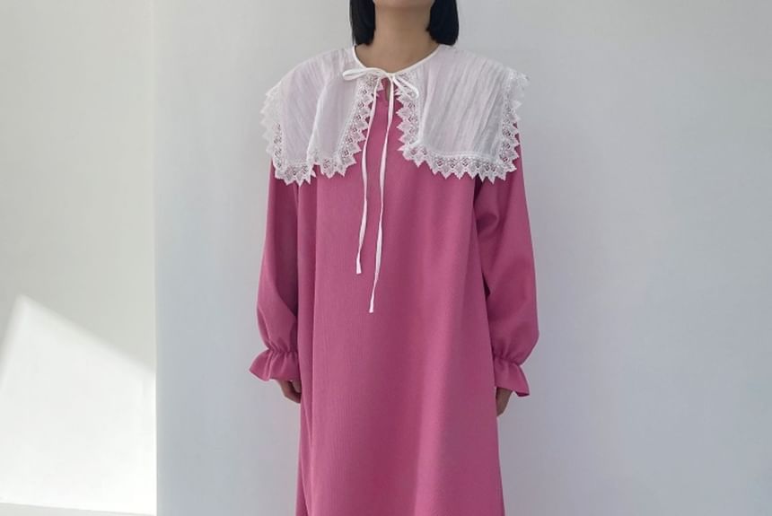 Chubby Girl - Lange mouwen kanten matrozenkraag losse midi-jurk