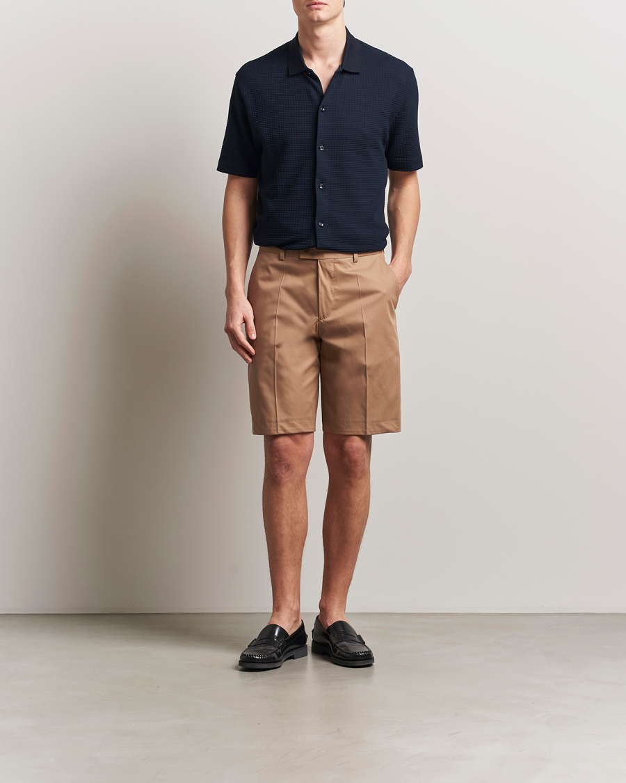 BOSS CAMEL Peet Cotton Pleated Shorts Open Beige