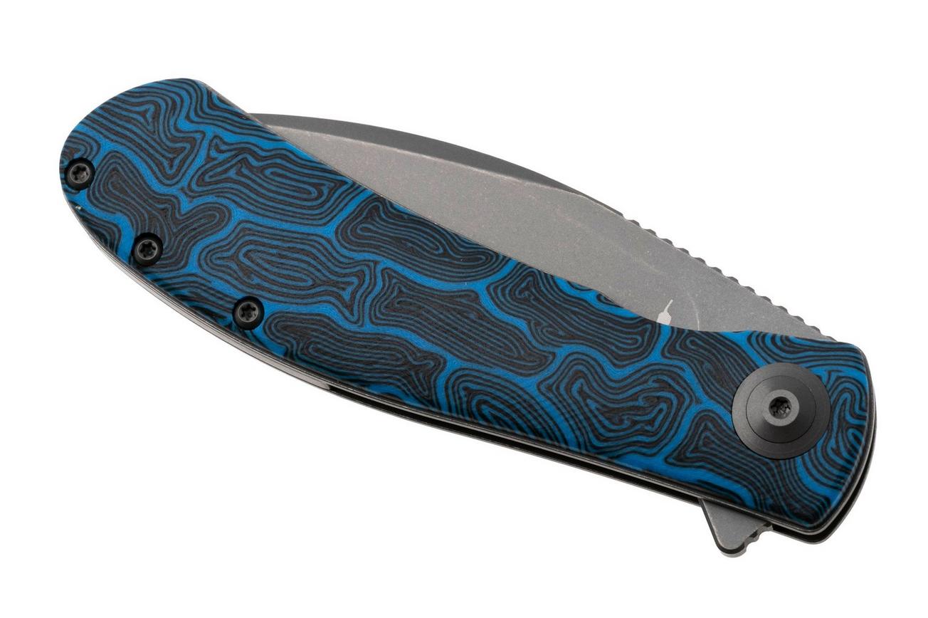 Trollsky Knives Mandu EVO MTE011 Stonewashed 14C28N, Blue Turtle G10, zakmes, Michael Trollsky design