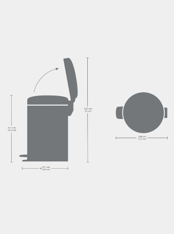 NewIcon Pedaalemmer, 12 liter, kunststof binnenemmer - Matt Steel