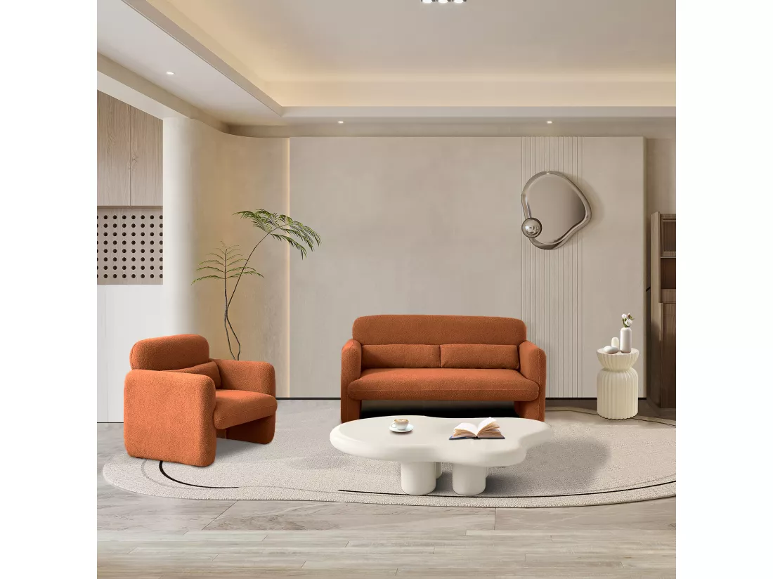Fauteuil lounge moderne - Canapé simple - En tissu peluche - Fauteuil de télévision - Chaise de lecture - Pour salon, chambre à coucher - Orange