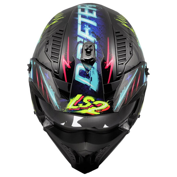 LS2 - Casque OF606 Drifter Rayz Noir / Bleu / Jaune fluo / Rose / Brillant