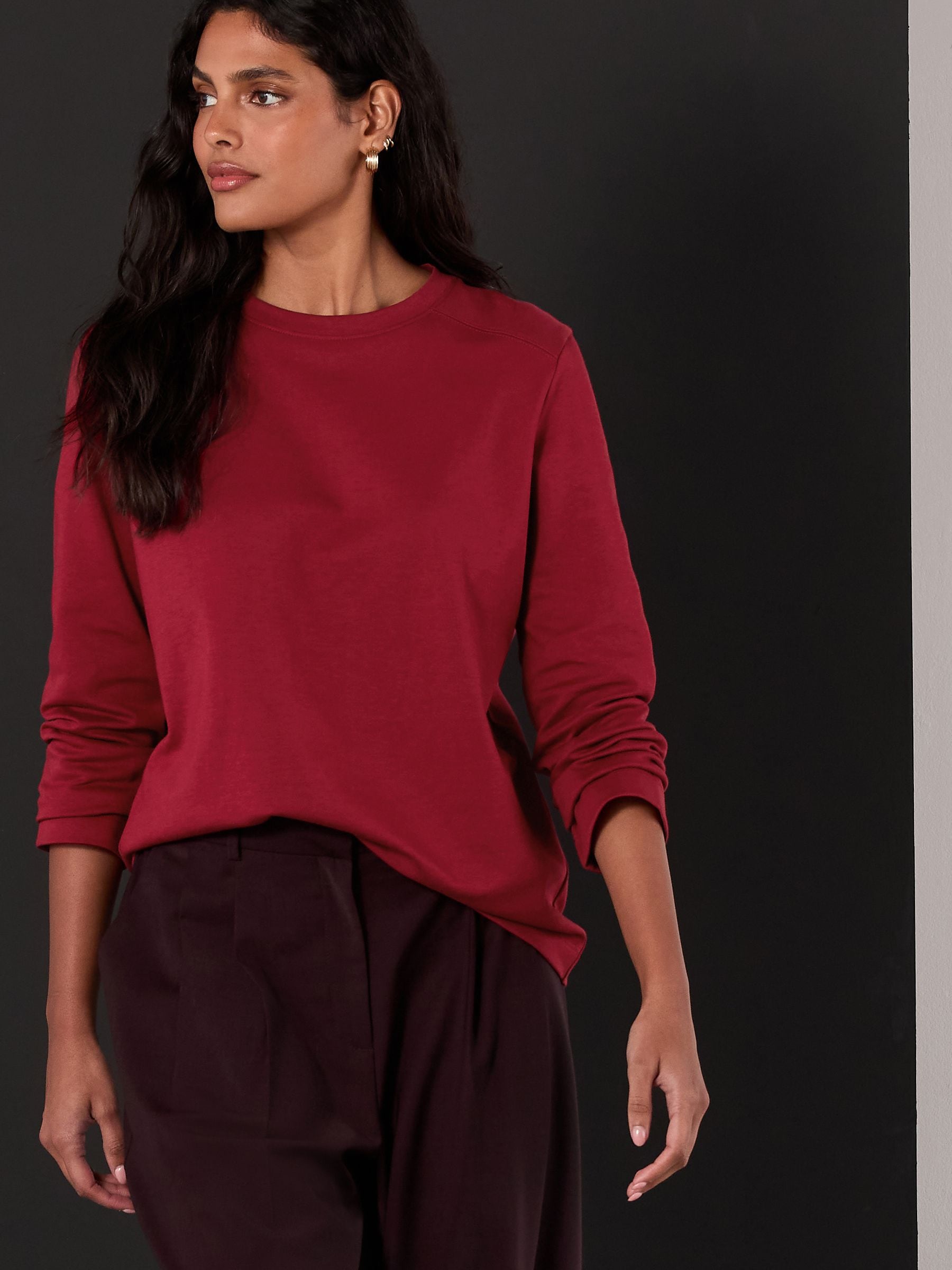 Kersrood - Dik T-shirt met lange mouwen en ronde hals