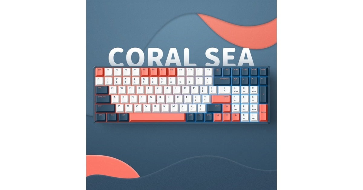 IqunixF97 Coral Sea Wireless Mechanical Keyboard, gaming toetsenbord  (Donkerblauw/koraal, US lay-out, IQUNIX Moonstone, RGB leds, 96%, Hot-swappable, PBT, 2.4GHz | Bluetooth 5.1 | USB-C)