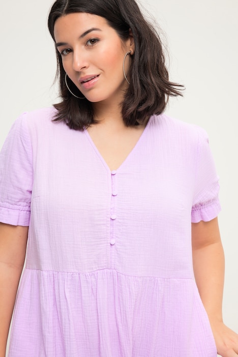 Musselin-Midikleid, A-Line, V-Ausschnitt, Halbarm
